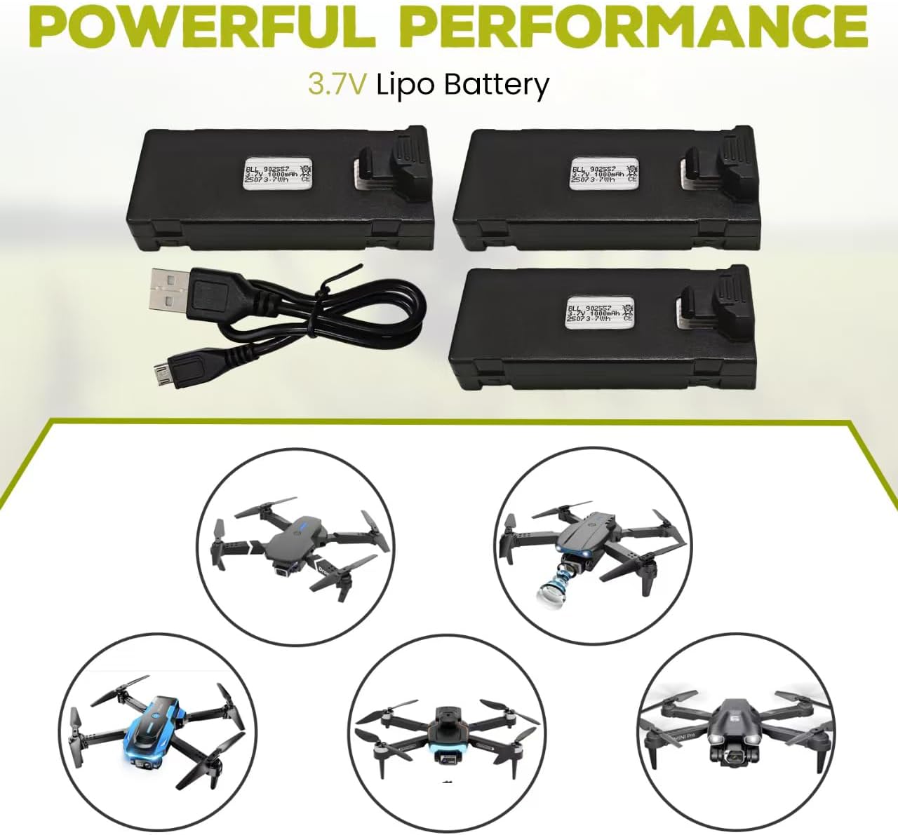 1773573614_205_3PCS-37V-1000mAh-Drone-Battery-Set 3PCS 3.7V 1000mAh Drone Battery Set