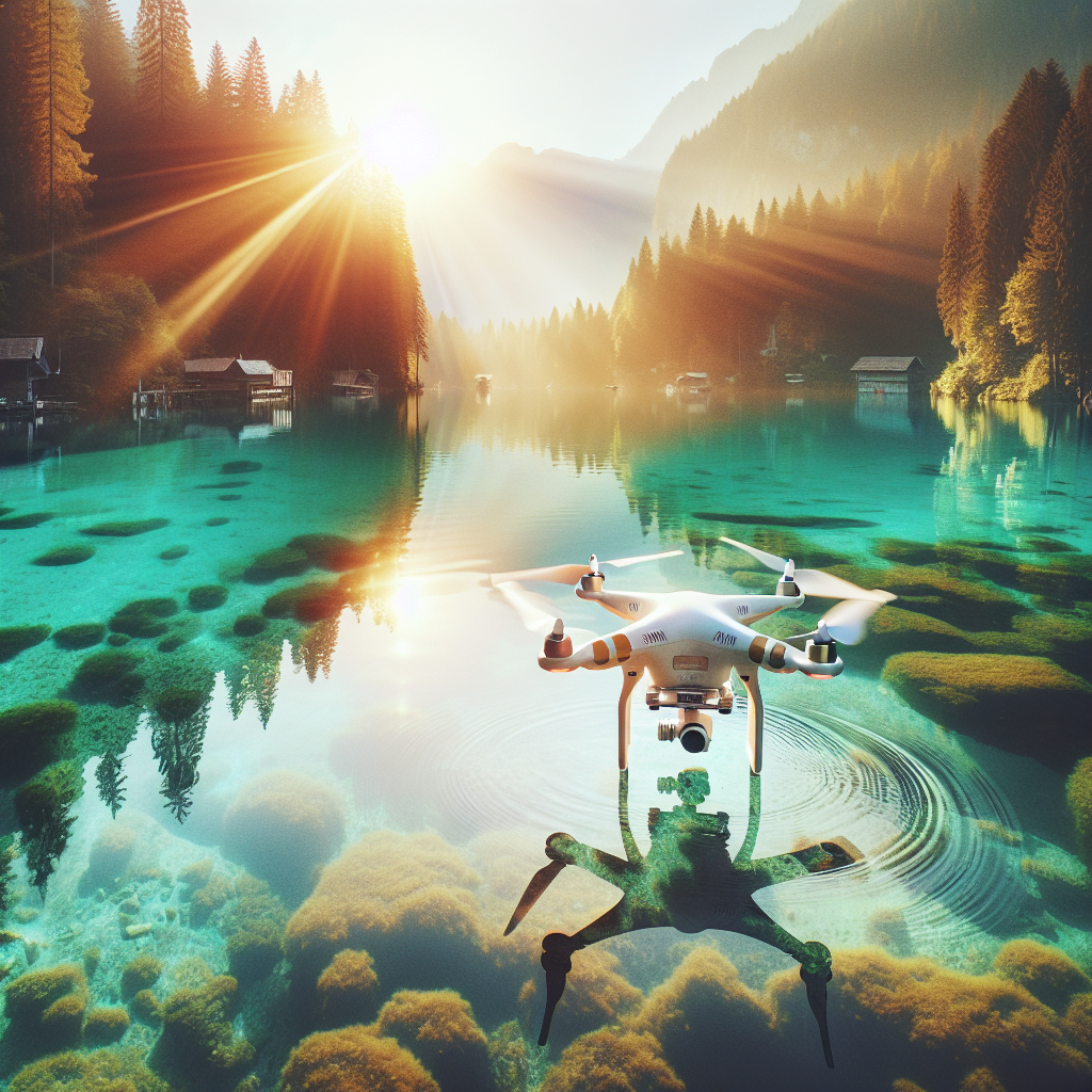 flying drone near water