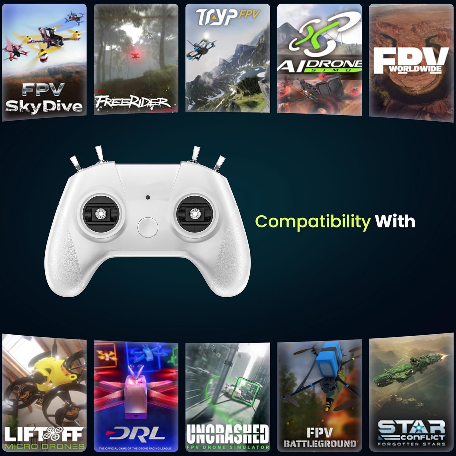 1780886673_758_FLYDrone-S8-FPV-Simulator-Controller-White FLYDrone S8 FPV Simulator Controller, White